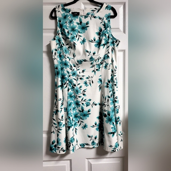 AGB Dresses & Skirts - ❤️AGB - Womens Floral Sleeveless A-Line Dress - White and Green - Size 16
